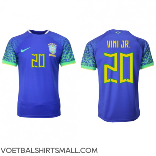 Brazilië Vinicius Junior #20 Voetbalkleding Uitshirt WK 2022 Korte Mouwen